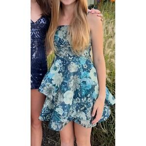 Juniors‎ Blue Floral Shimmer Winter Formal Fit & Flare Dress Small